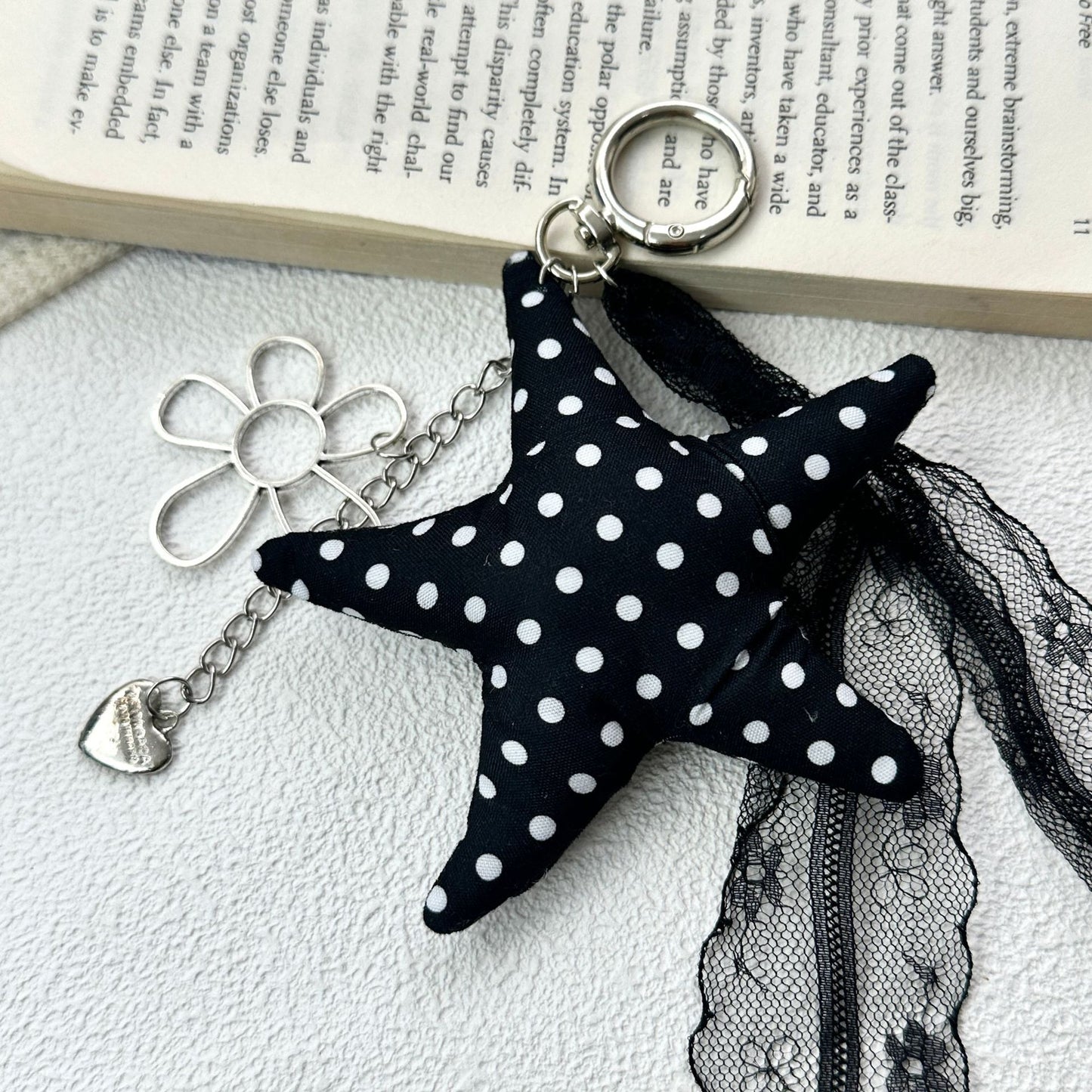Vintage Canvas Bag Charm with Five-Pointed Star.Add a touch of retro charm to your everyday carry with this stylish fabric bag accessory