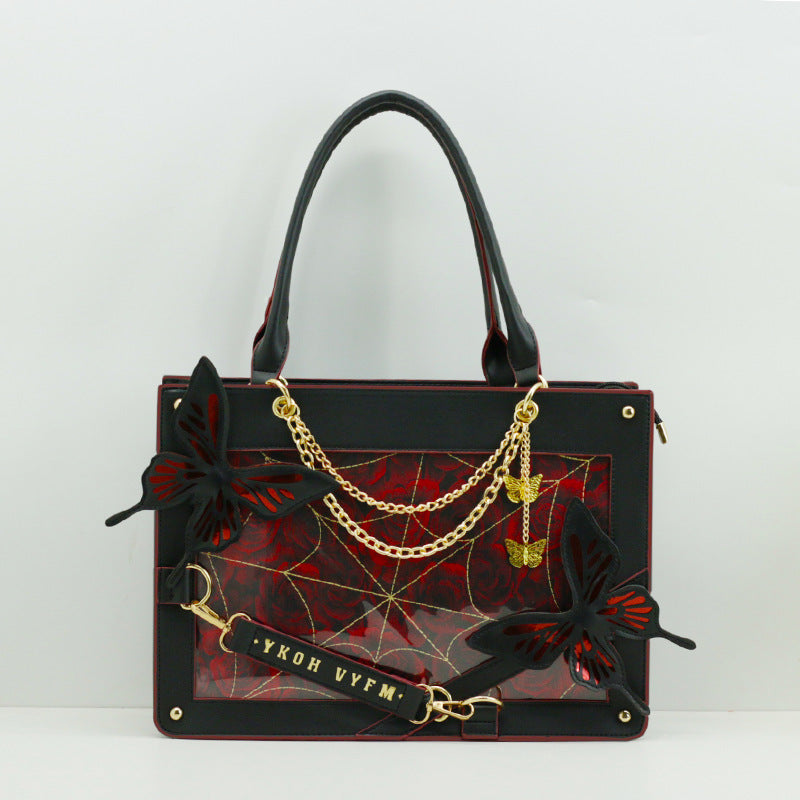 Maze Dark Style Black&Red/ Black&White/Silver&Pink Butterfly Tote Bag