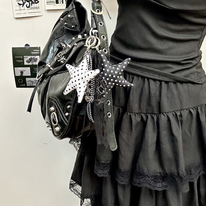 Vintage Canvas Bag Charm with Five-Pointed Star.Add a touch of retro charm to your everyday carry with this stylish fabric bag accessory
