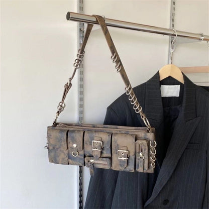 Kissyra Dust Long Functional Multi-Pocket Shoulder Bag with Ring Detail