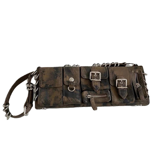 Kissyra Dust Long Functional Multi-Pocket Shoulder Bag with Ring Detail