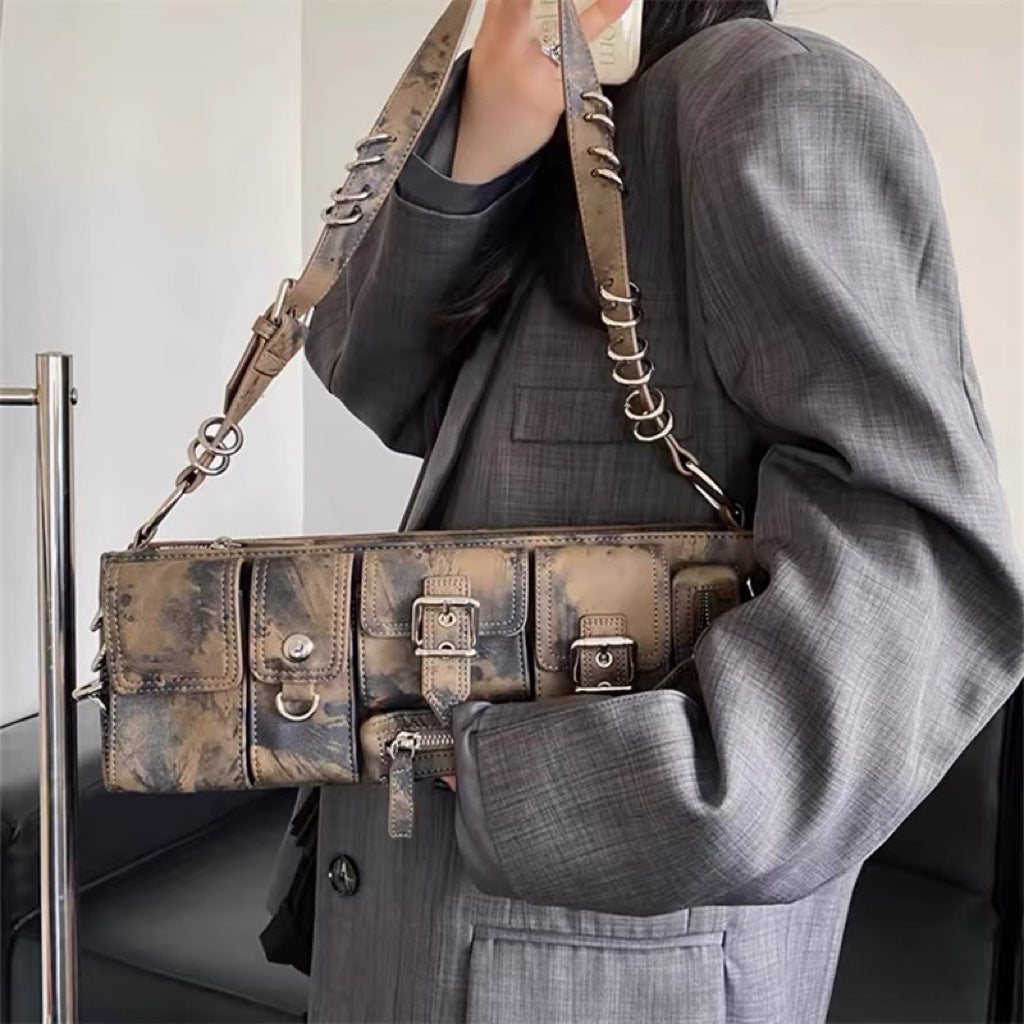 Kissyra Dust Long Functional Multi-Pocket Shoulder Bag with Ring Detail