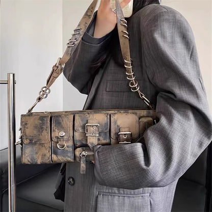 Kissyra Dust Long Functional Multi-Pocket Shoulder Bag with Ring Detail
