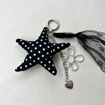 Vintage Canvas Bag Charm with Five-Pointed Star.Add a touch of retro charm to your everyday carry with this stylish fabric bag accessory