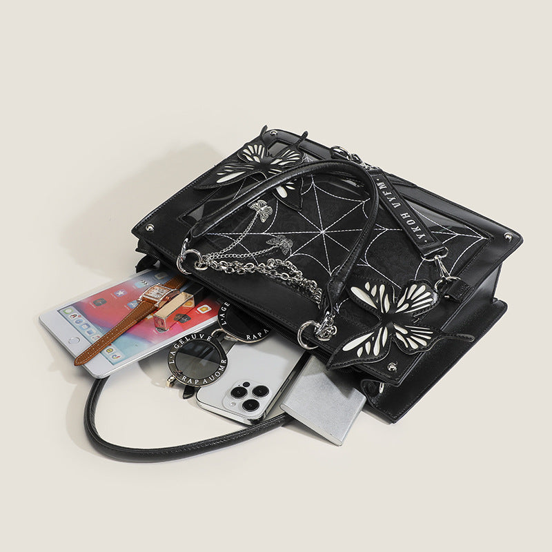 Maze Dark Style Black&Red/ Black&White/Silver&Pink Butterfly Tote Bag