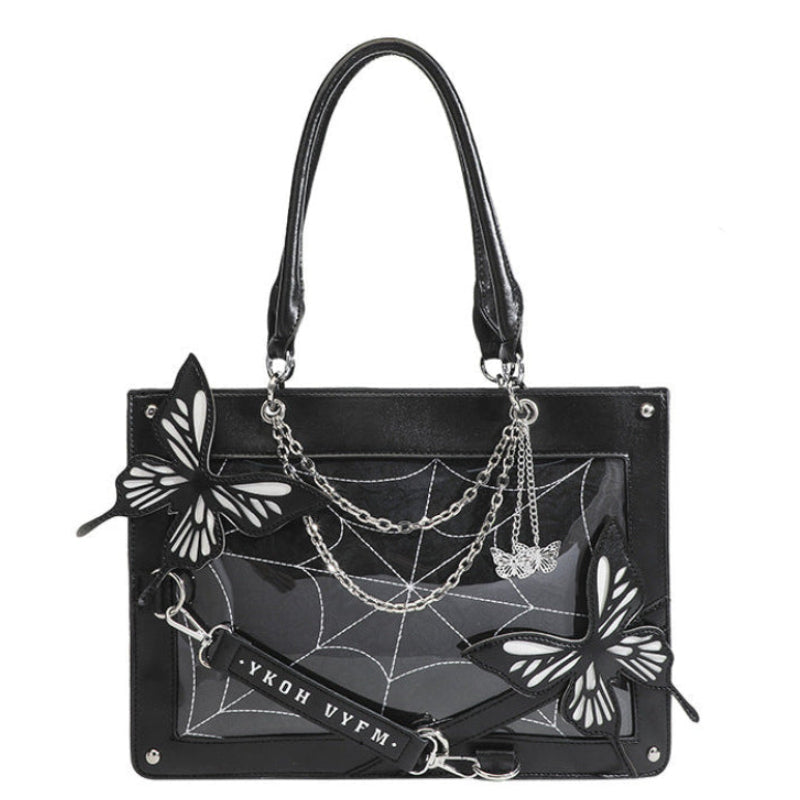 Maze Dark Style Black&Red/ Black&White/Silver&Pink Butterfly Tote Bag