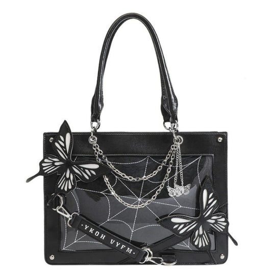 Maze Dark Style Black&Red/ Black&White/Silver&Pink Butterfly Tote Bag