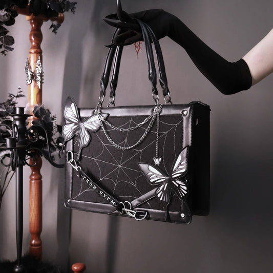 Maze Dark Style Black&Red/ Black&White/Silver&Pink Butterfly Tote Bag