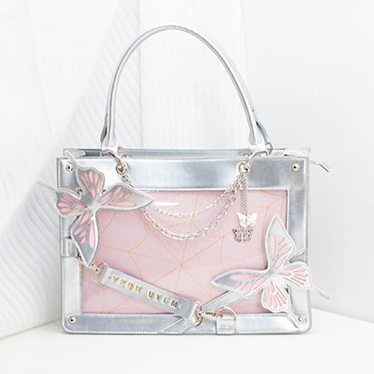 Maze Dark Style Black&Red/ Black&White/Silver&Pink Butterfly Tote Bag