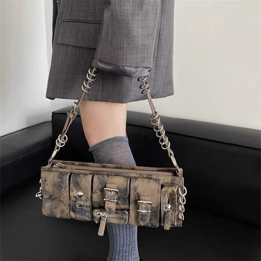 Kissyra Dust Long Functional Multi-Pocket Shoulder Bag with Ring Detail