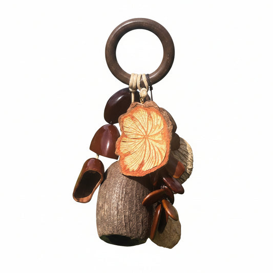 Forest-Inspired Handmade Nutshell Wind Chime Bag Charm Bring natural elegance to your everyday carry with this enchanting handmade bag charm